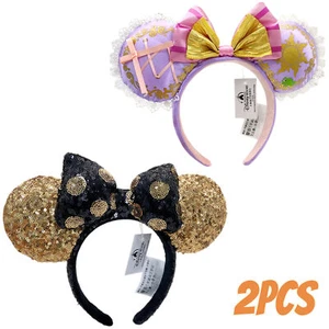 Disney~ Black Gold Polka Dot Bow Ears + Rapunzel Tangled Pascal Minnie Headband - Picture 1 of 20