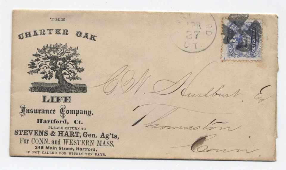 c1870 Hartford CT #114 ad cover Charter Oak life Ins Co fancy cancel [y7329] - Image 1 of 3