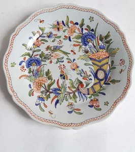 Assiette Cornes d'abondance et Oiseau Décor Rouen Fait Main Signé Géo Martel - Picture 1 of 11