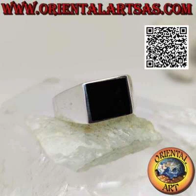 Anello in Argento 925‰ liscio con onice rettangolare orizzontale a filo bordo 12 - Immagine 1 di 4