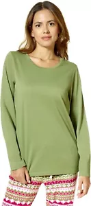 HUE X5553 Women's Loden Green Long-Sleeve Crewneck Pajama Top Size L - Picture 1 of 6