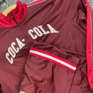 Coca-Cola M Burgundy Crop Track Suit Retro Athletic Wear Stripe Vintage Style - Picture 1 of 14