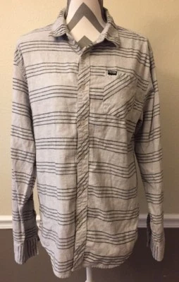 Camisa Para Hombres Grande Zoo York Manga Larga Con Botones Negra Blanca Gris Rayas Foto 1 de 4