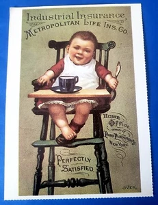 Postal "Seguro de Vida Metropolitano" Repro Tarjeta Comercial Infantil Niño en Trona - Imagen 1 de 2