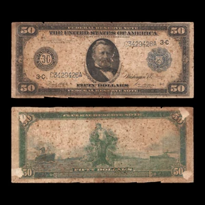 1914 $50 Fifty Dollar Blue Seal Federal Reserve Note Philadelphia Fr#1035 - Picture 1 of 3