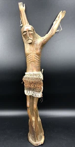 Hermosa estatua de Jesús de madera tallada a mano de 18" en cruz parcial crucifijo de pared - Imagen 1 de 14