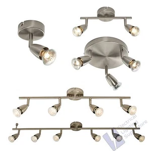 1 2 3 4 6 Way Brushed Chrome GU10 Ceiling Spotlight Round or Straight Bar Light - Picture 1 of 6