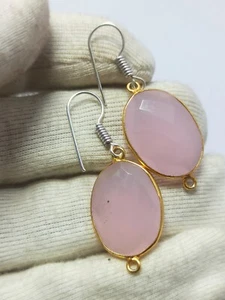 Aretes De Cuarzo Rosa De 29.45 Quilates Color Rosa Ovalados - Imagen 1 de 9