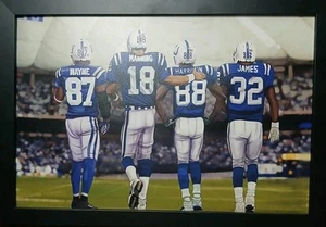 Colts Greats Peyton Manning Edgerrin Harrison Wayne Framed Painted Picture Print - Picture 1 of 2