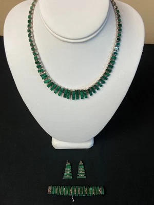 Conjunto de pulsera y pendientes chilenos de plata de ley 925 malaquita verde Foto 1 de 4