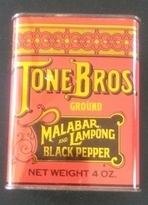 Tone Bros  ground Malabar and Lampong Black Pepper tin container vintage - Image 1 of 4