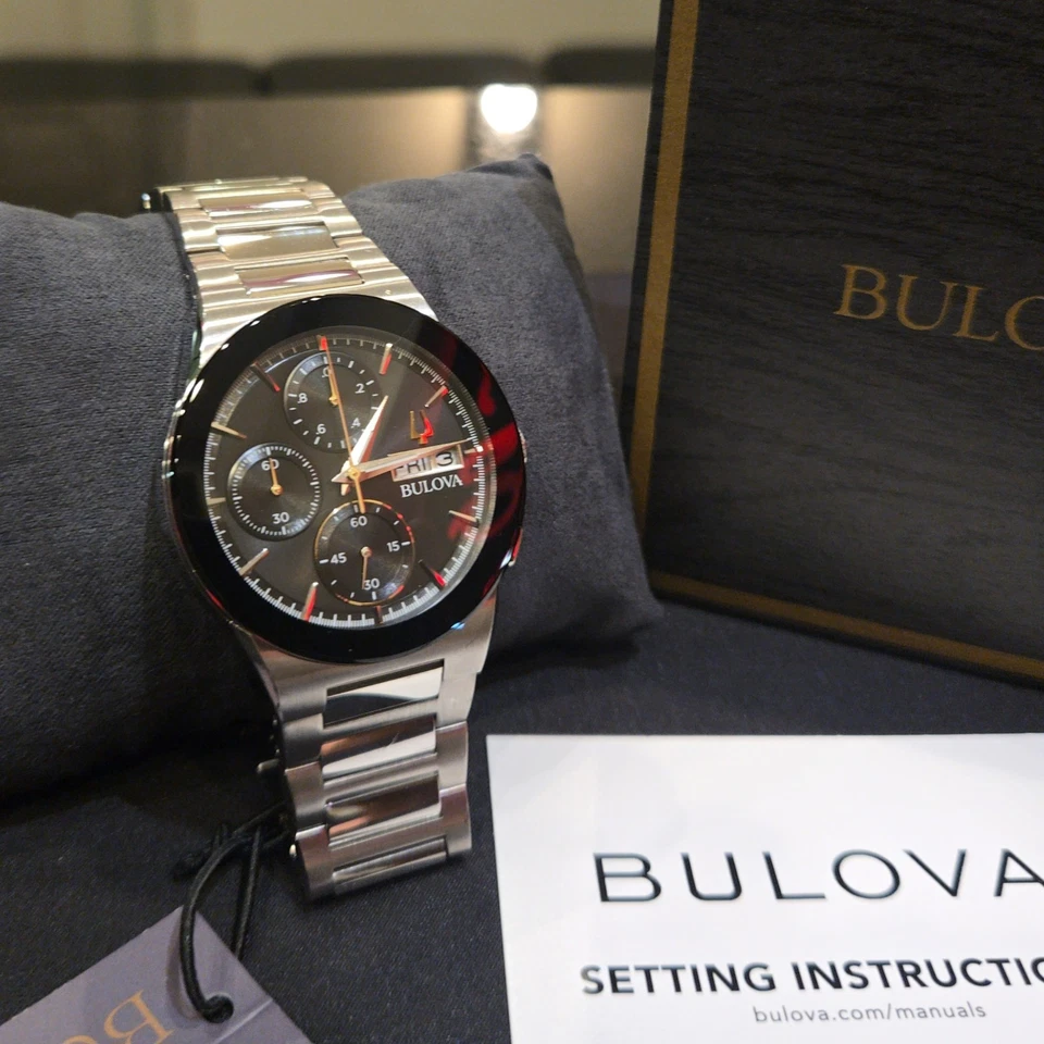 宝路华男士腕表黑色表盘不锈钢计时腕表*商店展示96C149 — 第 1/4 张图片