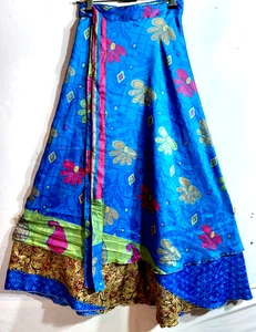 Incredible-art Vintage Silk Sari Magic Wrap Skirt Reversible Double Layer skirt, - Picture 1 of 6
