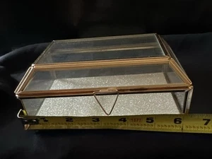 Cynthia Rowley New York Jewelry Box Beveled Glass Hinged Gold-Tone Metal 6.25”L - Picture 1 of 12