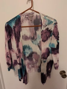 Chicos 1 Small Multi Color Orchid Teal Lightweight Tie Front 3/4 Sleeve Coverup  - Picture 1 of 3