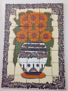 30" CERAMIC TILE MURAL mexican talavera mosaic hand painted backsplash - Picture 1 of 5