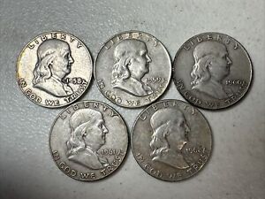 1958 D, 1959 D, 1960 D, 1961 D & 1962 D Franklin Half Dollar Lot Of 5 90% Silver