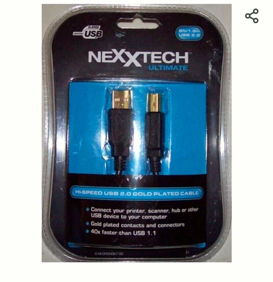 Nexxtech USB 2.0 A Male to B Male Cable Black  NEW in BOX Computer 2 USB GOLD - Image 1 of 1
