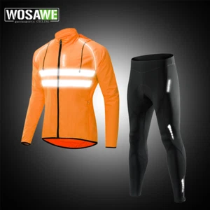 WOSAWE winddichte wasserdichte Herren Fahrrad Kapuzenjacken gepolsterte lange Hosen Sets - Bild 1 von 18