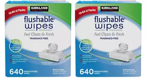 Kirkland Signature Flushable Wipes Wet Moist Ultra Soft Towelettes 2X 640 Count - Picture 1 of 5