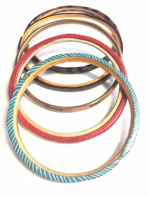 Juego de 5 Pulseras Brazaletes Finos Cobre con Cristal Cuero o Incrustación de Madera Foto 1 de 4