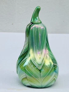 Gibson Glass 5.25" Tall Green Iridescent Metallic Pear Paperweight Figurine - Picture 1 of 13