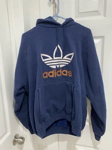 Adidas Sweater Unisex Large Blue Big Logo Hoodie Cozy Pullover Sweatshirt Sports - Picture 1 of 5