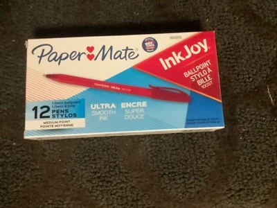 PAPER MATE Papermate Inkjoy Ballpoint Pens 1.0 mm Med Pt Red 12 Pens New In Box 1951255