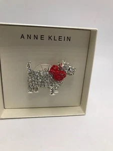 Spilla cane scozzese cristallo tono argento Anne Klein $28 J7 - Foto 1 di 4