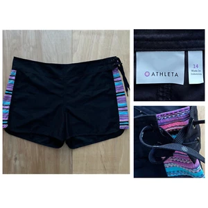 ATHLETA Women’s Side Lace Black Polyester Classic Board Shorts sz 14 - Picture 1 of 10