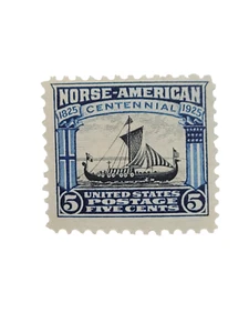 US Stamp Scott# 621 1925 5c Dark Blue & Black Norse American 5 Cent Stamp - Picture 1 of 4