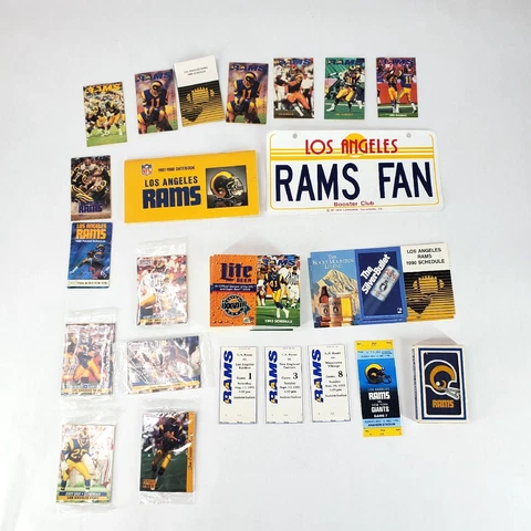 Vintage Los Angeles Rams Ticket Stub Schedule Card Playing Cards Plate Lot Cover
