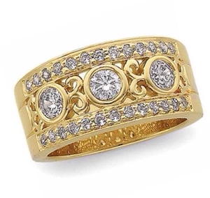 Etruscan 3 Stone Diamond Ring 1.02 Ct 14K White Yellow Gold SI2/3 GH Wide Band - Picture 1 of 12
