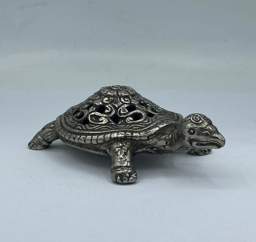 Tartaruga Argento Figura IN Bronzo Scultura Mare Decorazione - Immagine 1 di 2