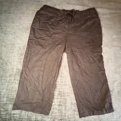 Capris cargo marrón lino/algodón TALLA 14 por Avenue cremallera botón corbata elástica Foto 1 de 4
