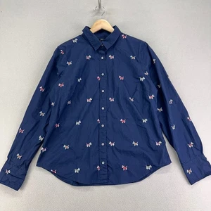 J. Crew Shirt Womens 12 Slim Blue Embroidered Scottie Dogs Button Up Long Sleeve - Picture 1 of 9