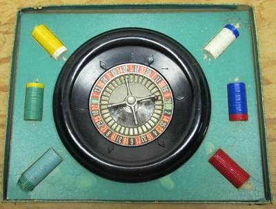 Vintage 7 1/2 pulgadas Rueda de ruleta - Tablero de juego, fichas, bola e instrucciones (864) Foto 1 de 4