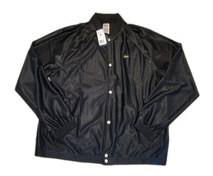 Reebok Gold Snap Basketball Casual Jacket Men's Size XL Satin Black Fabric - Picture 1 of 12