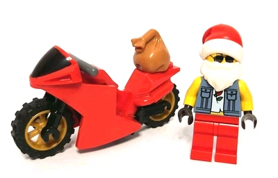 Lego Biker Santa Christmas Minifigure w/ Motorcycle Seasonal Holiday Figure - Image 1 of 2