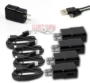 4X 2A TRAVEL ADAPTER+3FT MICRO USB CABLE WALL CHARGER BLACK GALAXY S4 S3 NOTE 2 - Afbeelding 1 van 1