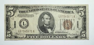 1934 A $5 Hawaii sopra stampa WW11 emesso - Foto 1 di 2