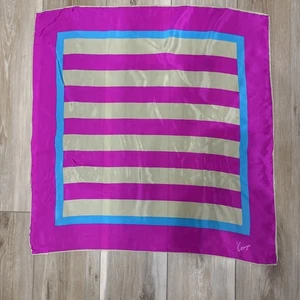 Kenya Vintage Silk Scarf Fuchsia, Turquoise Tan Square - Picture 1 of 5
