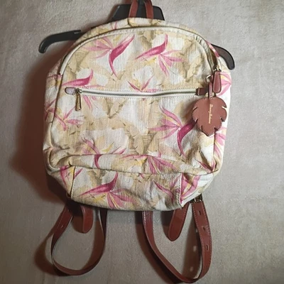 Mochila TOMMY BAHAMA Birds of Paradise acabamento de couro mistura de linho  - Imagem 1 de 4