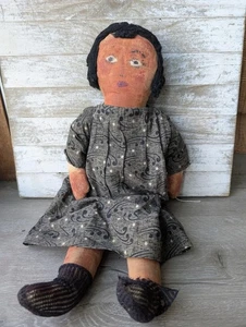 Antike primitive Stoff Stoff Stoffpuppe. Painted Face 20"  - Bild 1 von 24