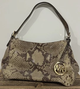 Michael Kors Brown Python Snake Print Bag Gold Hardware Boho Shoulder Purse - Picture 1 of 5