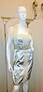 Marc Bouwer Gold Satin ärmellos Perlen Kleid mit Achselzucken Größe 8 - Bild 1 von 5