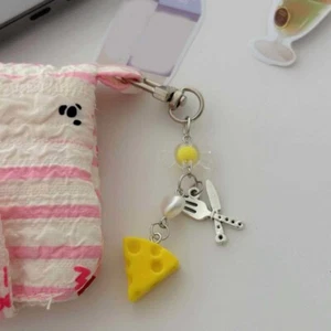 3D Cheese Keychain Pendant Cute Cartoon Heart Beaded Phone Charm Key Rings Gift - Picture 1 of 10