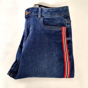 Jeans denim blu righe rosse super skinny vita alta curve New Look UK 18 - Foto 1 di 17