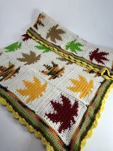 Vintage Handarbeit Ahornblatt Afghan Überwurf Decke gehäkelt 64" x 43" - Bild 1 von 10