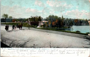 1900s NY Postcard Prospect Park Lake Bridge Road Brooklyn New York Bikes Horse - Picture 1 of 2